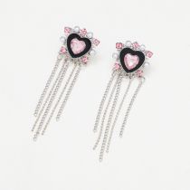 Fashion Silver Geometric Diamond Heart Chain Earrings