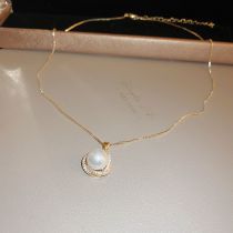 Fashion Necklace-white Metal Set Zirconium Pearl Necklace