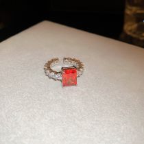 Fashion 16# Ring-silver (zircon Square) Metal Diamond Square Open Ring