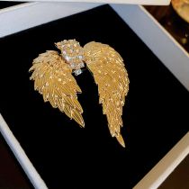 Fashion Brooch - Gold Alloy Diamond Wing Brooch