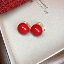 Fashion Ear Clip-red-16mm Geometric Pearl Earrings