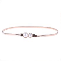Fashion White Large And Small Pearl Buckle Thin Belt