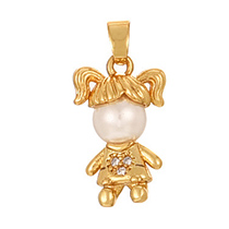 Fashion Golden 2 Copper Inlaid Zircon Pearl Girls Pendant Accessory
