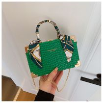 Fashion Green Pu Texture Silk Scarf Hand-held Crossbody Bag