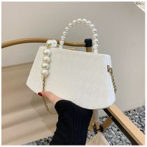 Fashion White Pu Diamond Pattern Pearl Hand Crossbody Bag