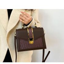 Fashion Brown Pu Lock Flap Crossbody Bag