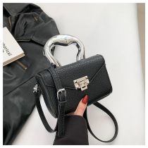 Fashion Black Pu Pebbled Lock Flap Crossbody Bag
