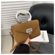 Fashion Brown Pu Pebbled Lock Flap Crossbody Bag