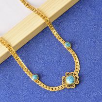 Fashion Necklace Titanium Steel Blue Pine Hollow Flower Necklace