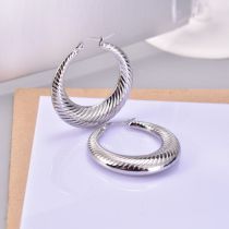 Fashion Silver Titanium Steel Geometric Thread Round Earrings