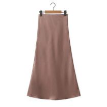 Fashion Coffee Color Glossy Micro-pleated Skirt