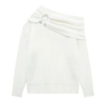 Fashion White Knitted Cross-shoulder Sweater