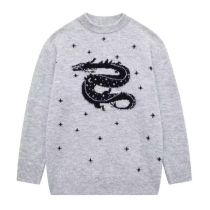 Fashion Grey Dragon Jacquard Knit Sweater