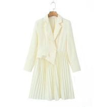 Fashion Off White Polyester Lapel Pleated Skirt