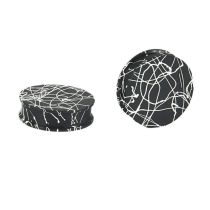 Fashion White Lines And Black (minimum Of 2 Pairs) Silicone Printed Round Ear Expanders (minimum Order Of 2 Pairs)
