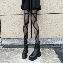 Fashion Cross Strap-black Corespun Jacquard Stockings