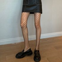 Fashion Middle Net - Black Core-spun Silk Hollow Stockings