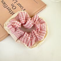 Fashion Pink Plaid Lace Pleated Hair Tie