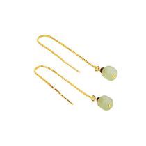 Fashion Gold Color Pomegranate Red Hetian Jade Ear Thread Copper And Field Jade Earrings