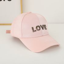 Fashion Pink Rhinestone Lettered Curved Brim Baseball Cap