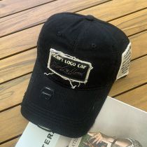Fashion Black Patch Embroidered Soft Top Baseball Cap
