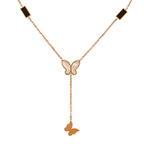 Fashion Gold Titanium Steel Inlaid Zirconium Shell Butterfly Pendant Necklace