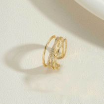 Fashion 14k Real Gold Hollow Ring Gold Plated Copper Geometric Ring With Diamonds
