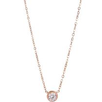 Fashion Rose Gold Titanium Steel Diamond Round Necklace