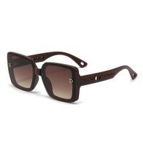 Fashion Sand Deep Coffee Frame Gradually Tea Slices Pc Square Large Frame Sunglasses