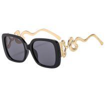 Fashion Glossy Black Framed Gray Film Pc Square Large Frame Snake Temple Sunglasses