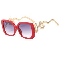 Fashion Red Frame Double Gray Film Pc Square Large Frame Snake Temple Sunglasses