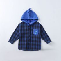 Fashion 4 Blue Childrens Cotton Checked Hooded Shirt