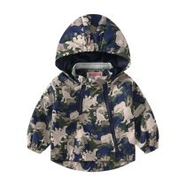Fashion 9 Camouflage Dinosaurs Polyester Printed Double Zip Hooded Childrens Jacket