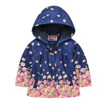 Fashion 2 Navy Blue And White Polyester Printed Hooded Buttoned Childrens Jacket
