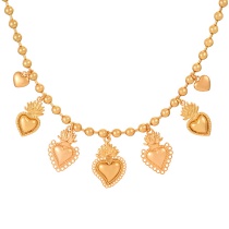 Fashion Gold Copper Multiple Irregular Love Pendant Beaded Necklace (4mm)