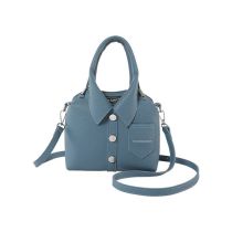 Fashion Blue Pu Rivet Large Capacity Crossbody Bag