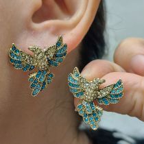 Fashion Copper Geometric Diamond Bird Stud Earrings