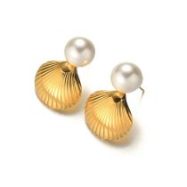 Fashion Shell Pearl Earrings Titanium Steel Pearl Shell Stud Earrings