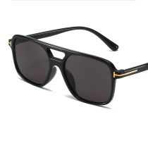 Fashion Glossy Black Framed Gray Film Pc Double Bridge Large Frame Sunglasses