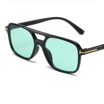 Fashion Glossy Black Framed Green Film Pc Double Bridge Large Frame Sunglasses
