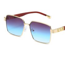 Fashion Gold Frame With Gray On Top And Blue On Bottom Ac Square Large Frame Sunglasses