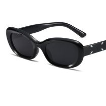 Fashion Glossy Black Framed Gray Film Ac Oval Small Frame Sunglasses