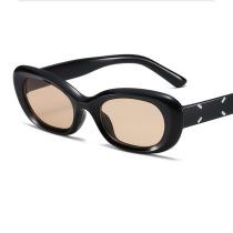 Fashion Bright Black Frame Light Tea Slices Ac Oval Small Frame Sunglasses