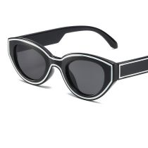 Fashion Glossy Black Framed Gray Film Pc Color Block Cat Eye Sunglasses