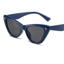 Fashion Solid Blue Frame Gray Film Pc Cat Eye Large Frame Sunglasses