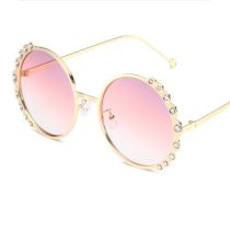 Fashion Gold Frame Gradient Flakes Metal Flower Frame Dot Diamond Round Frame Sunglasses