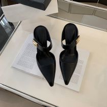 Fashion Black Pointed Toe Stiletto Heel Cap Toe Sandals