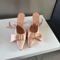Fashion Pink Satin Bow Metal Buckle Stiletto Sandals
