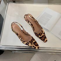 Fashion Leopard Print Pointed Toe Chunky Heel Back Sandals