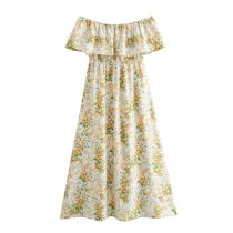 Fashion Color Matching Polyester Floral One-shoulder Long Skirt
